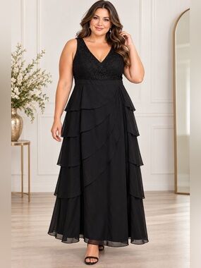 Sally USA Black Lace Tiered Maxi Dress 3XL